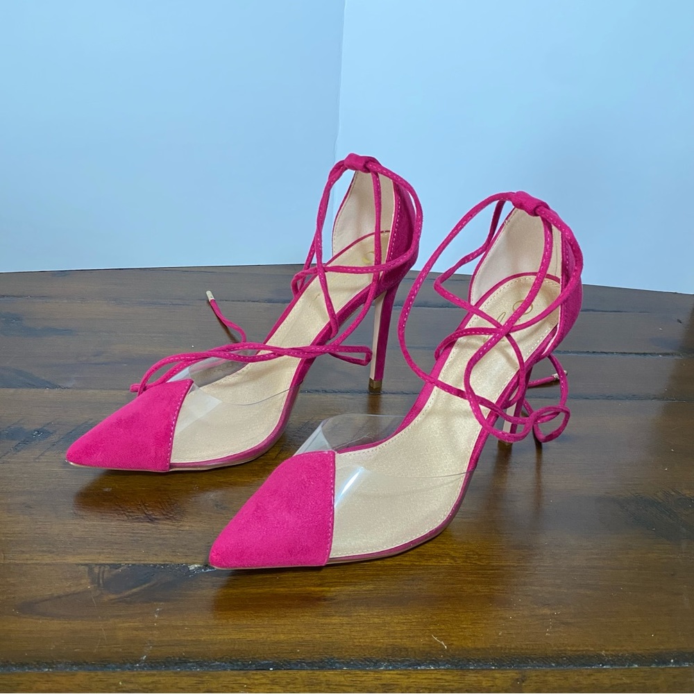 Olivia Ferguson Faux Suede Lace Up High Heels